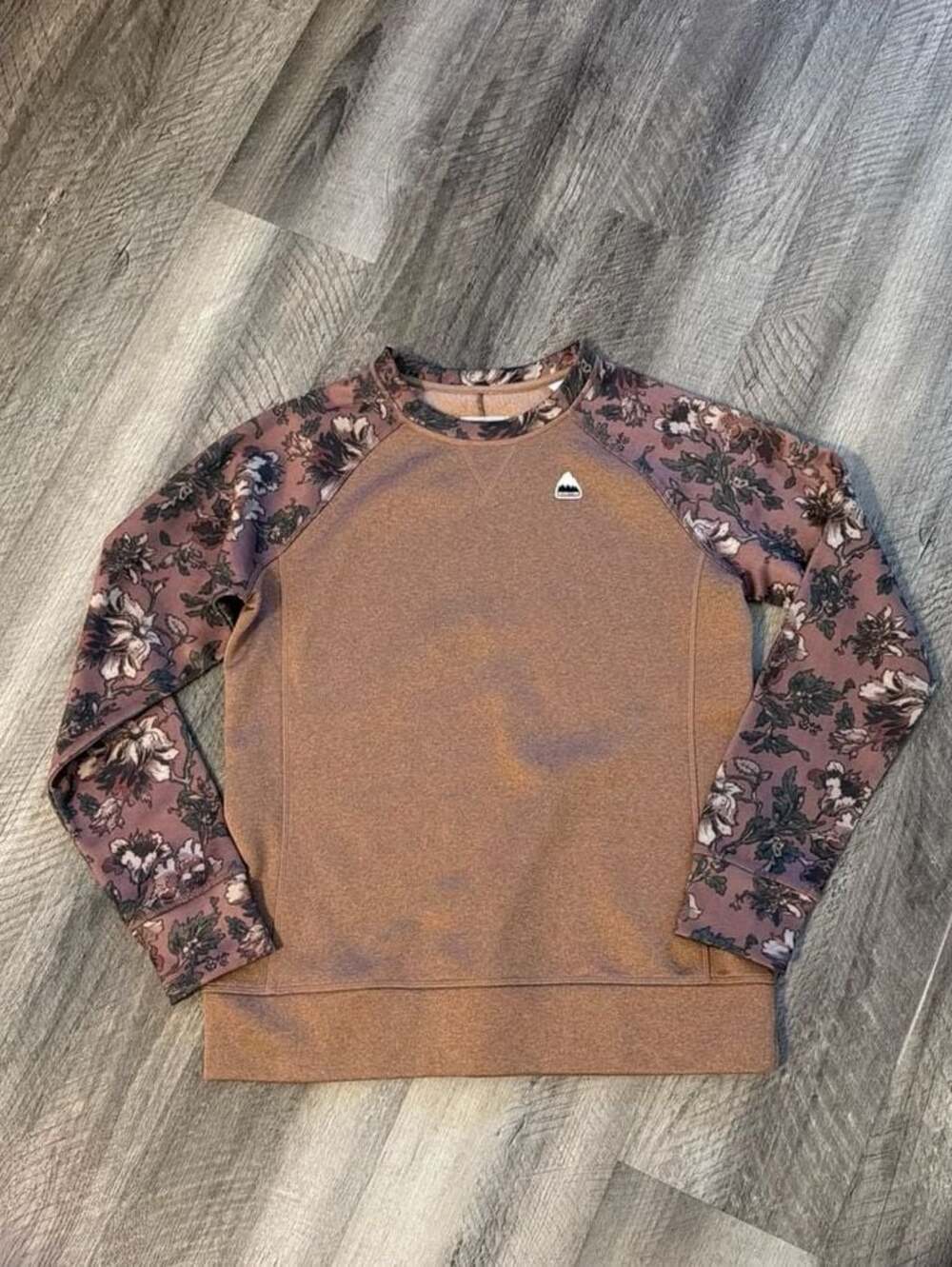 Burton Women's Oak Crewneck Pullover Sweatshirt - Brown with Floral Sleeves